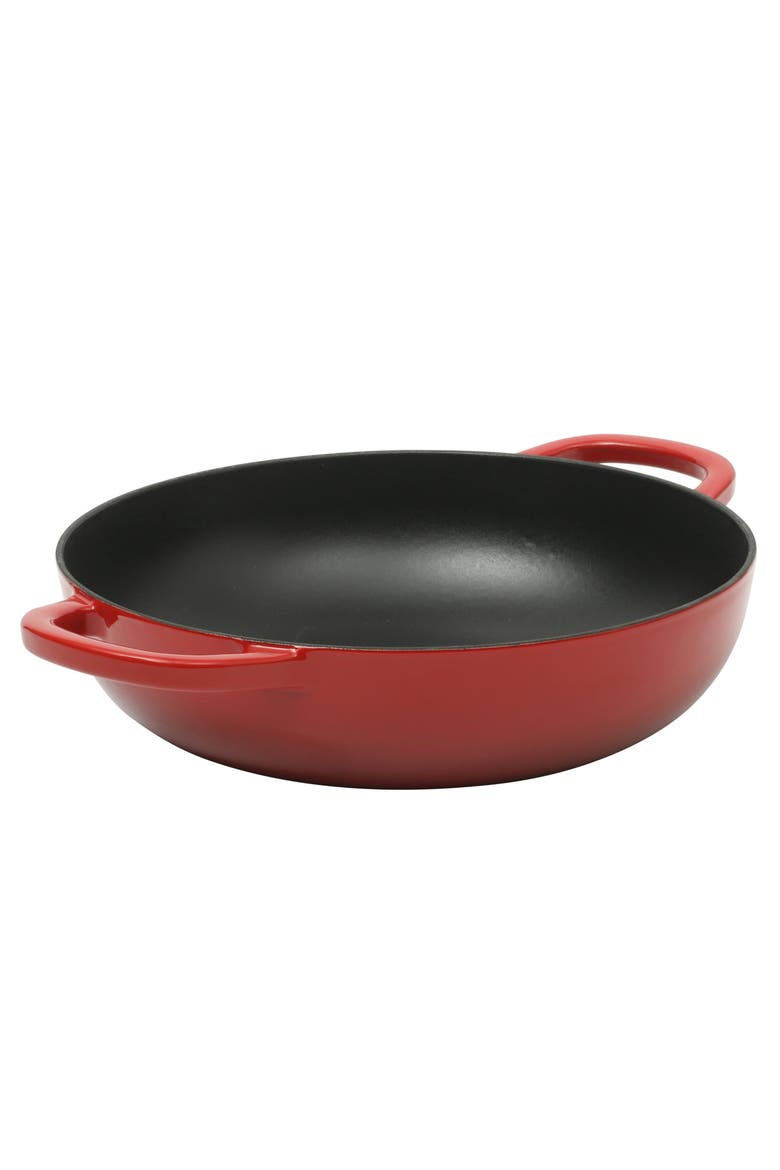 5 Quart Enameled Cast Iron Multi-Use Everday Pan With Borosilicate Lid, Alternate, color, Red