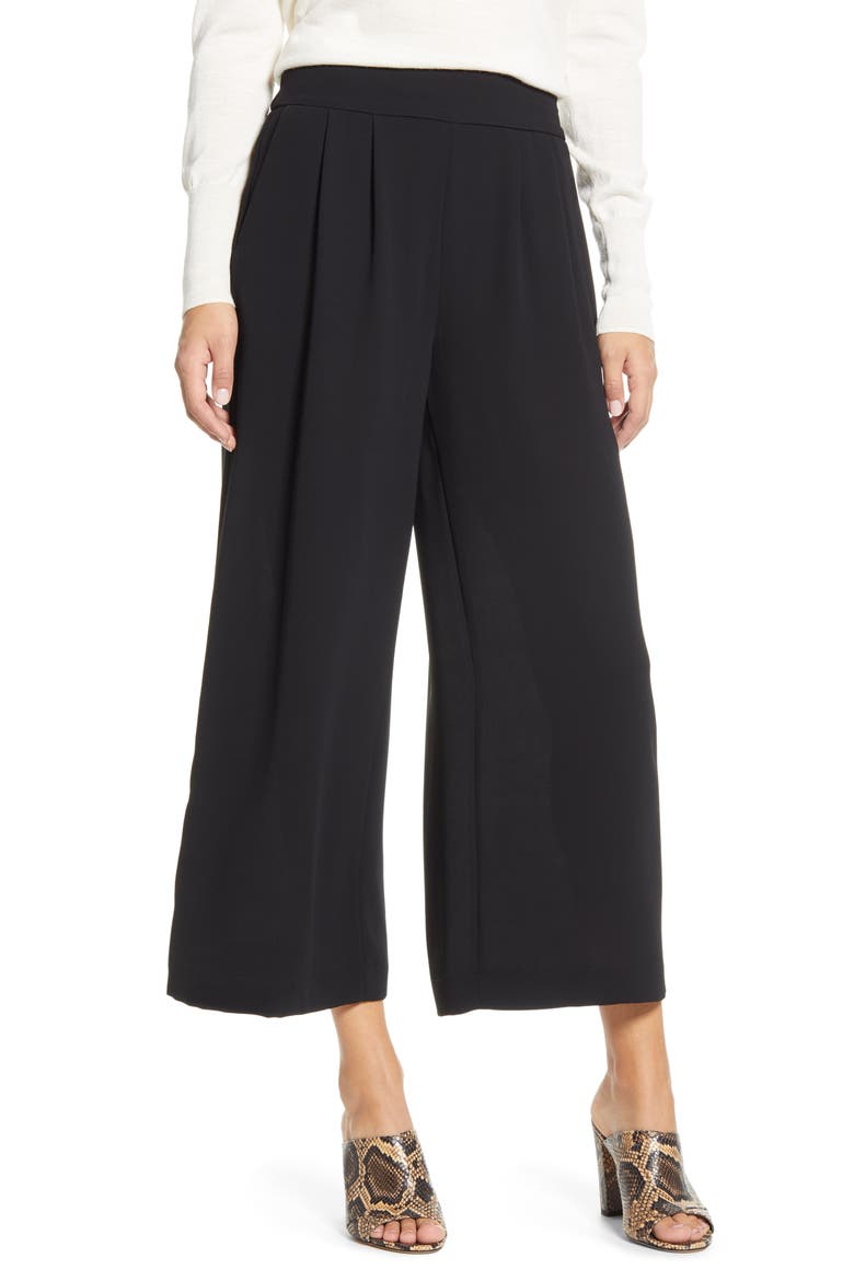 Wide Leg Crepe Trousers, Main, color, RICH BLACK