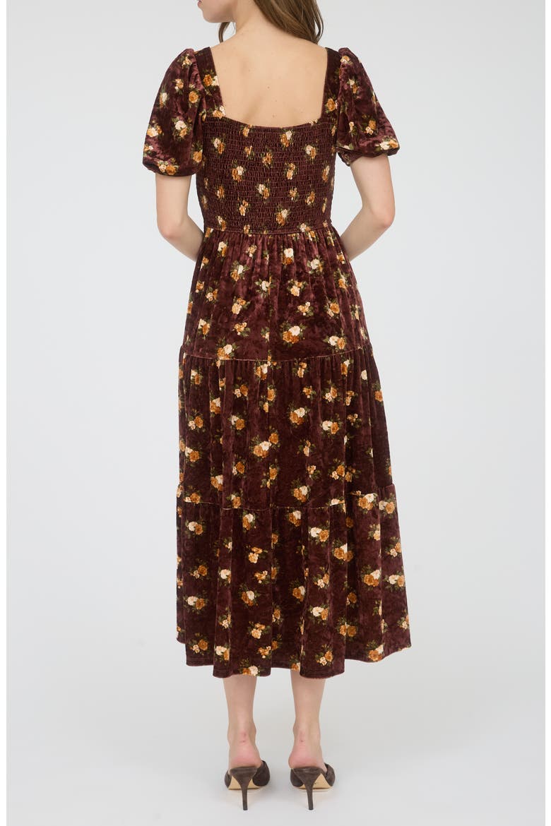 Puff Sleeve Midi Dress, Alternate, color, BURGUNDY MULTI
