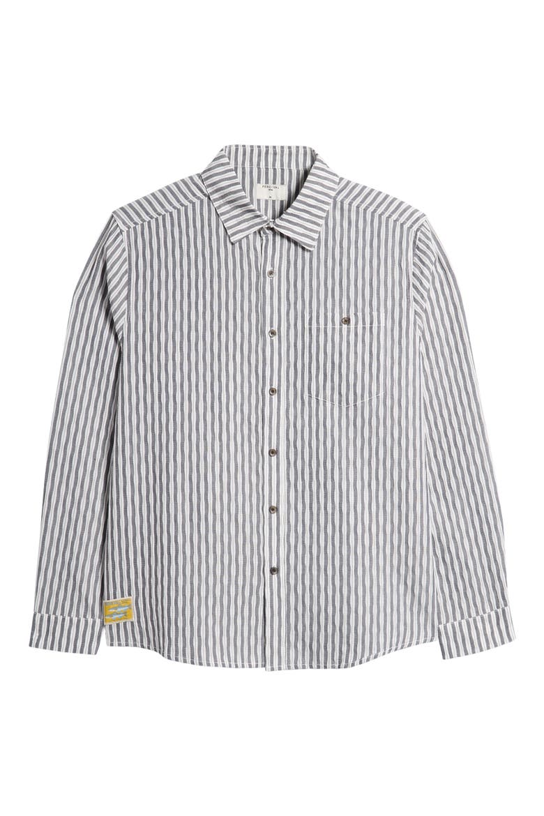 Aegean Pearce Oversize Stripe Cotton Button-Up Shirt, Alternate, color, BLACK W. WHITE
