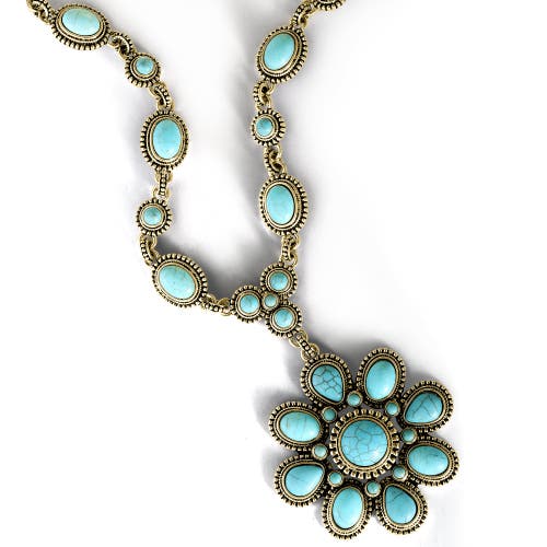 Jessica Simpson Large Turquoise Stone Flower Necklace In Blue