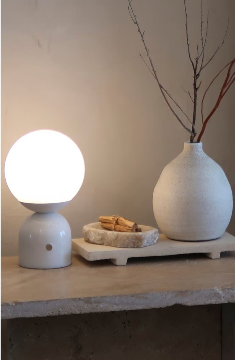 Brightech Mila 9.85" Marble LED Bedside Table Lamp with Built-In 3-Way Dimmer, Alternate, color, White