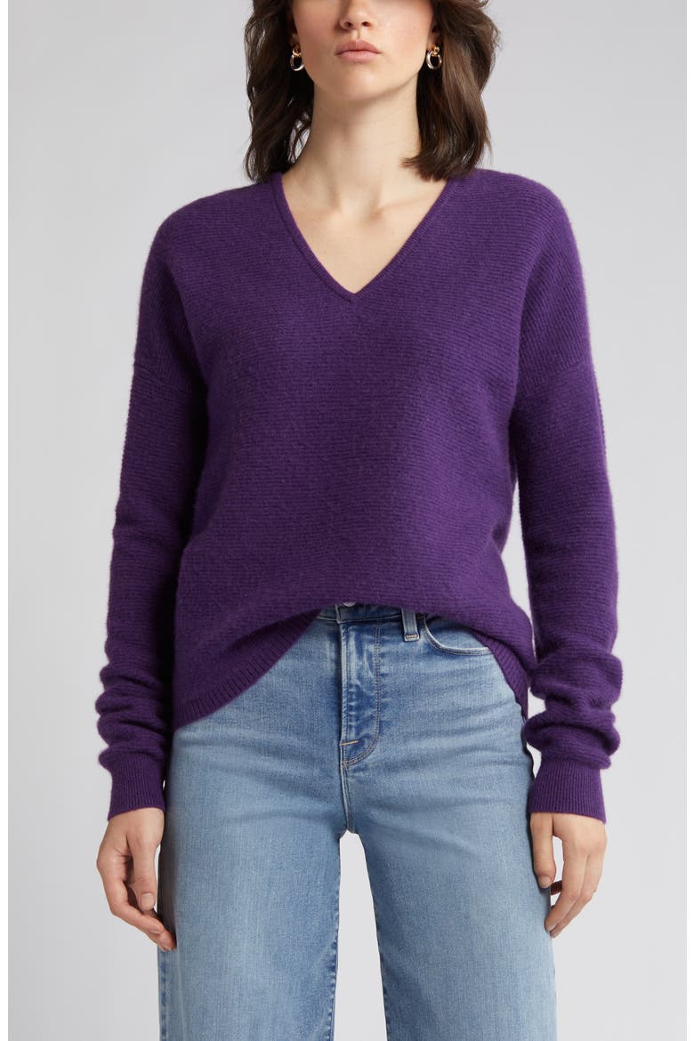 Cashmere V-Neck Sweater, Alternate, color, PURPLE MAJESTY