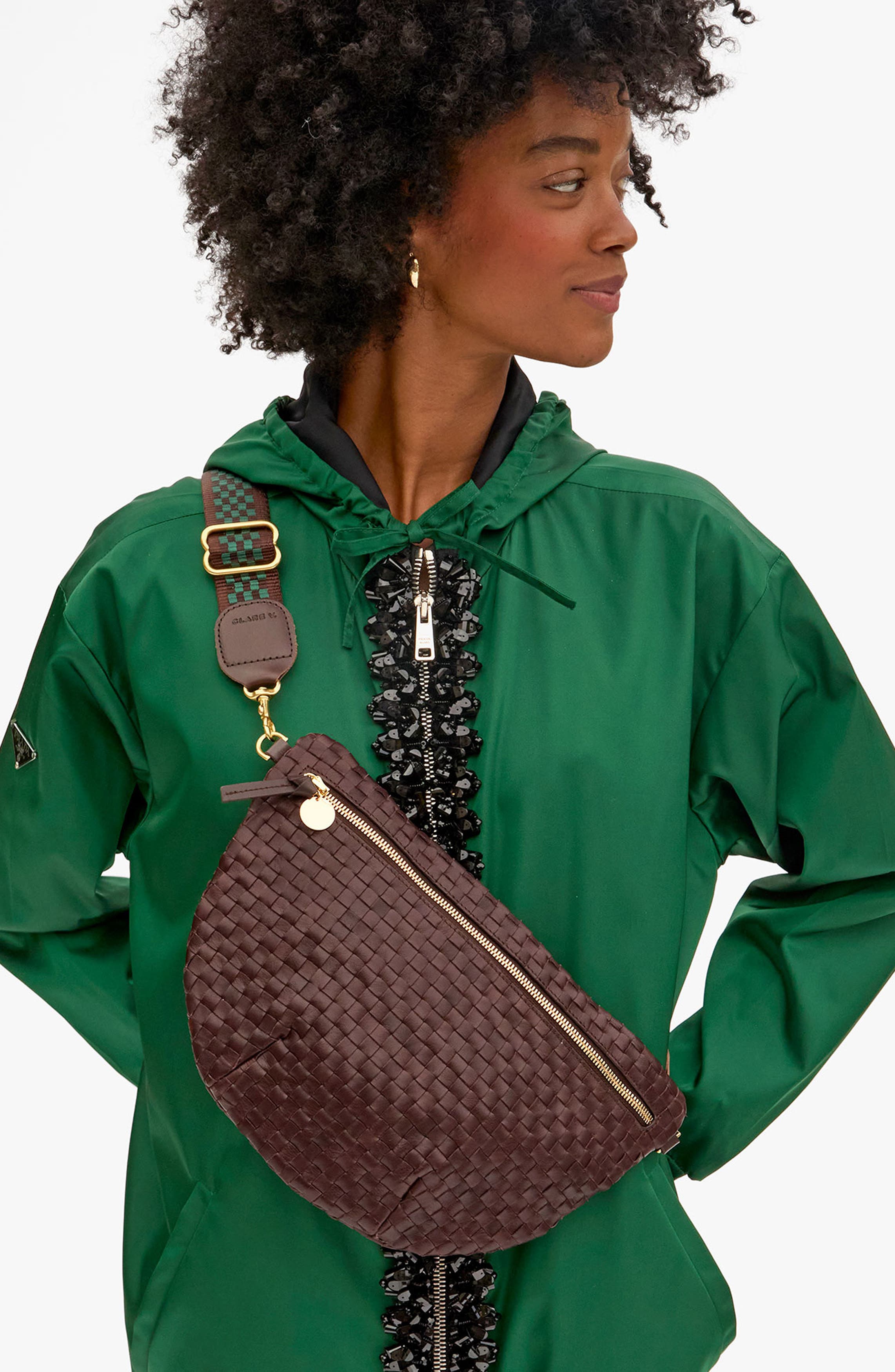 Clare V. Grande Woven Leather Belt Bag, Alternate, color, Tobacco