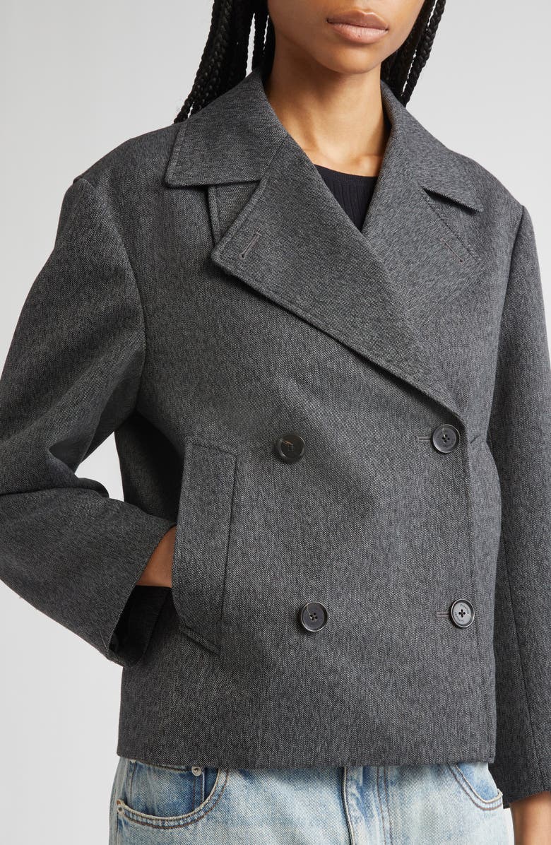 Proenza Schouler Nola Double Breasted Textured Suiting Jacket, Alternate, color, Charcoal Melange