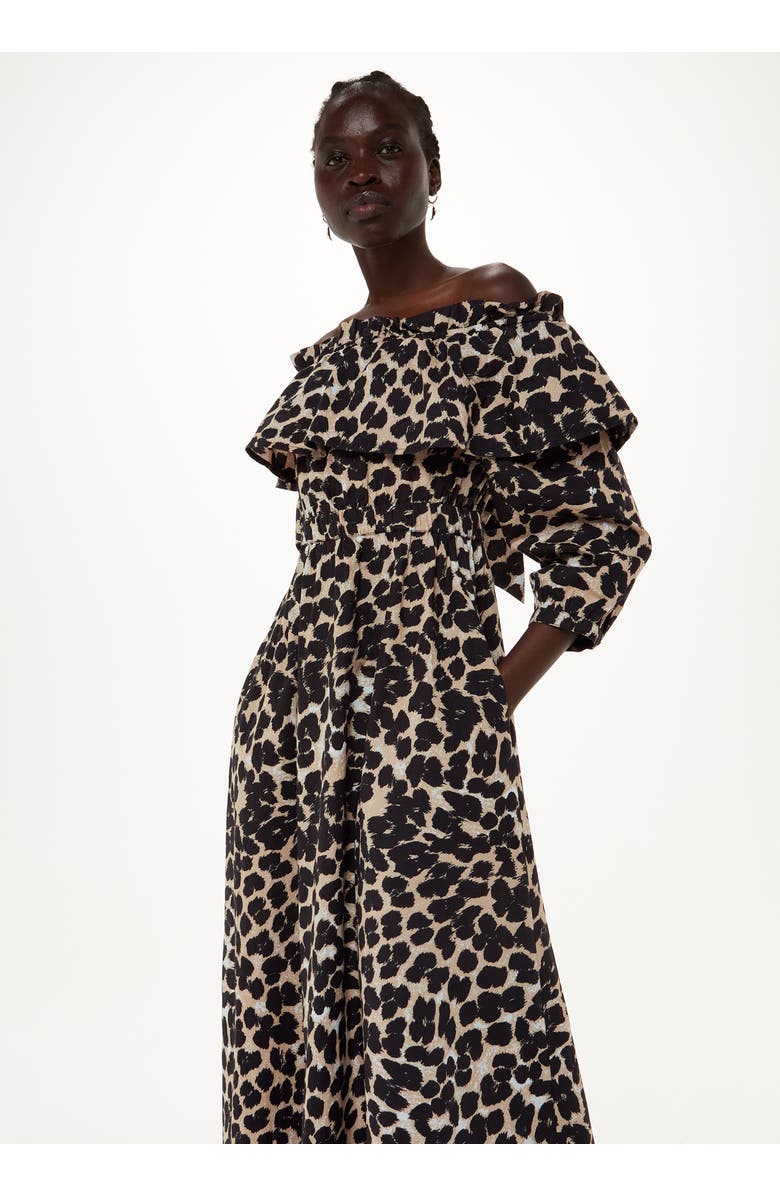 Whistles Leopard Spot Bardot Midi Dress, Alternate, color, Leopard Print