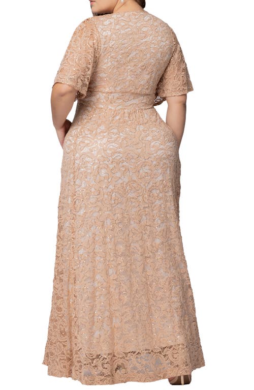 Kiyonna Luminous Sequin Lace A-line Gown In Champagne