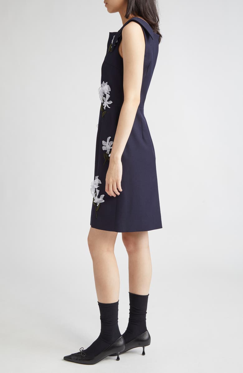 Shushu/Tong Waist Cinching Floral Appliqué Wool & Silk Sheath Dress, Alternate, color,
