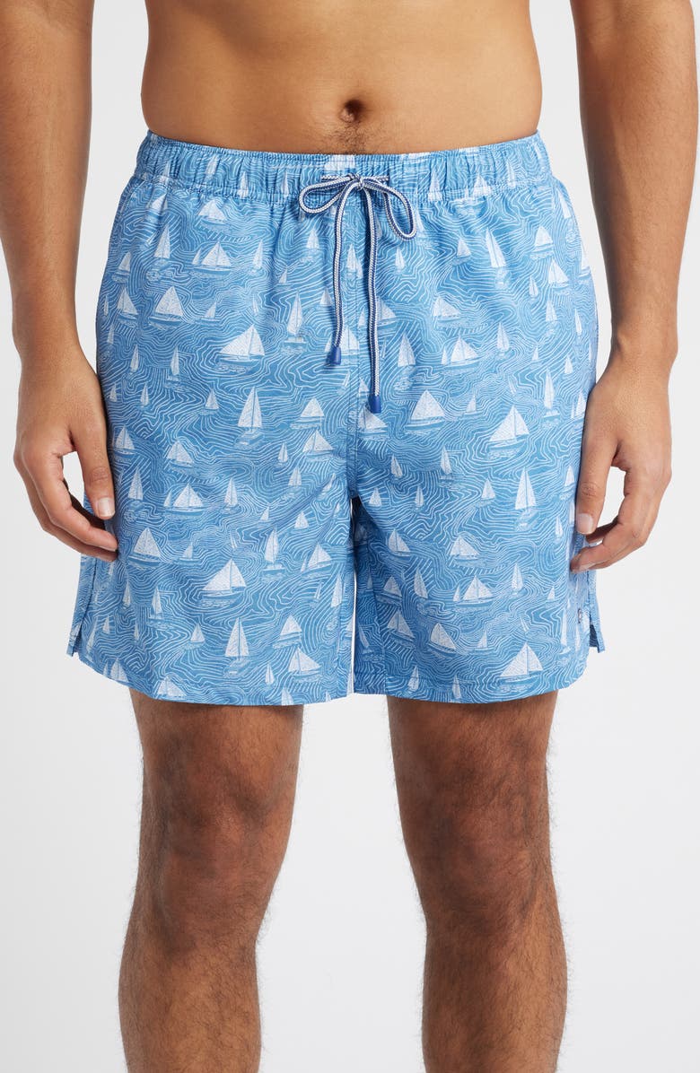 Peter Millar Set Sail Swim Trunks, Main, color, Brook Blue