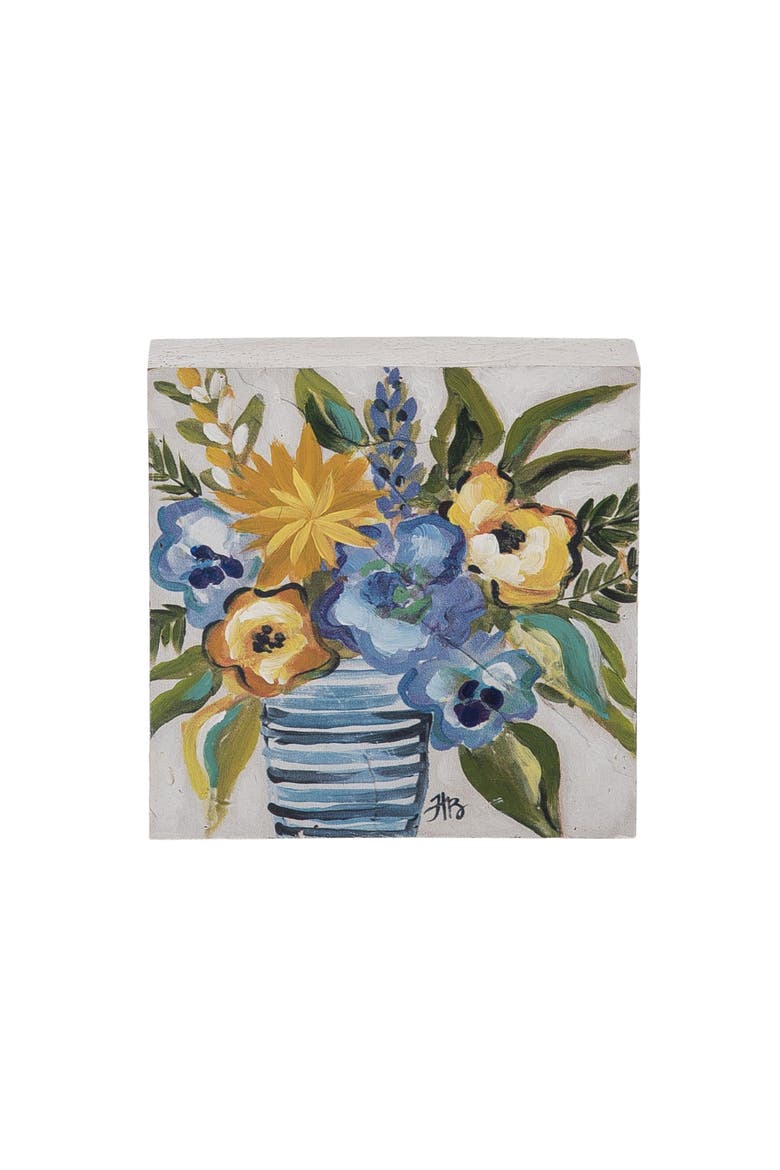 Hand Painted Citrus Indigo Wood Block Home Decor Freestanding Sign for Spring Decorations, Main, color, Multicolored