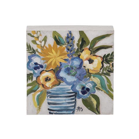 Hand Painted Citrus Indigo Wood Block Home Decor Freestanding Sign for Spring Decorations