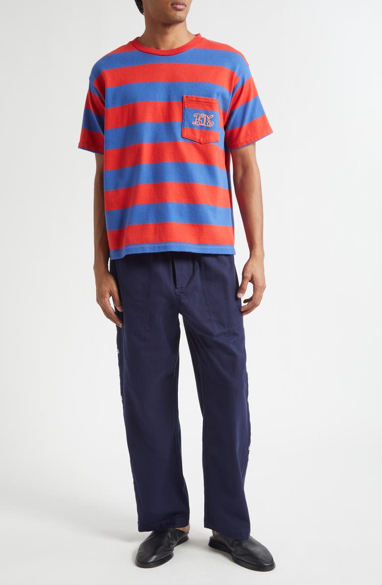 Bode Clubhouse Logo Embroidered Stripe Pocket T-Shirt, Alternate, color, Red Blue