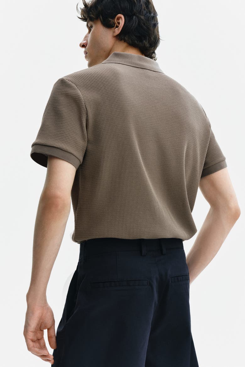 Slim-fit Waffle-knit Polo Shirt, Alternate, color, Dark taupe