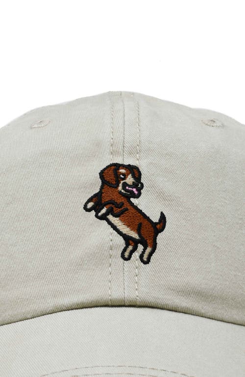 Dalix Dachshund Embroidered Dad Cap In Washed Stone White