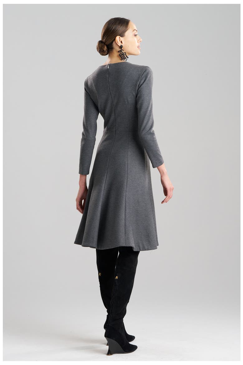 Double Jersey Fluted Hem Long Sleeve Midi Dress, Alternate, color, GREY
