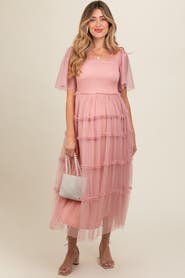 PinkBlush Ruffled Mesh Maxi Dress