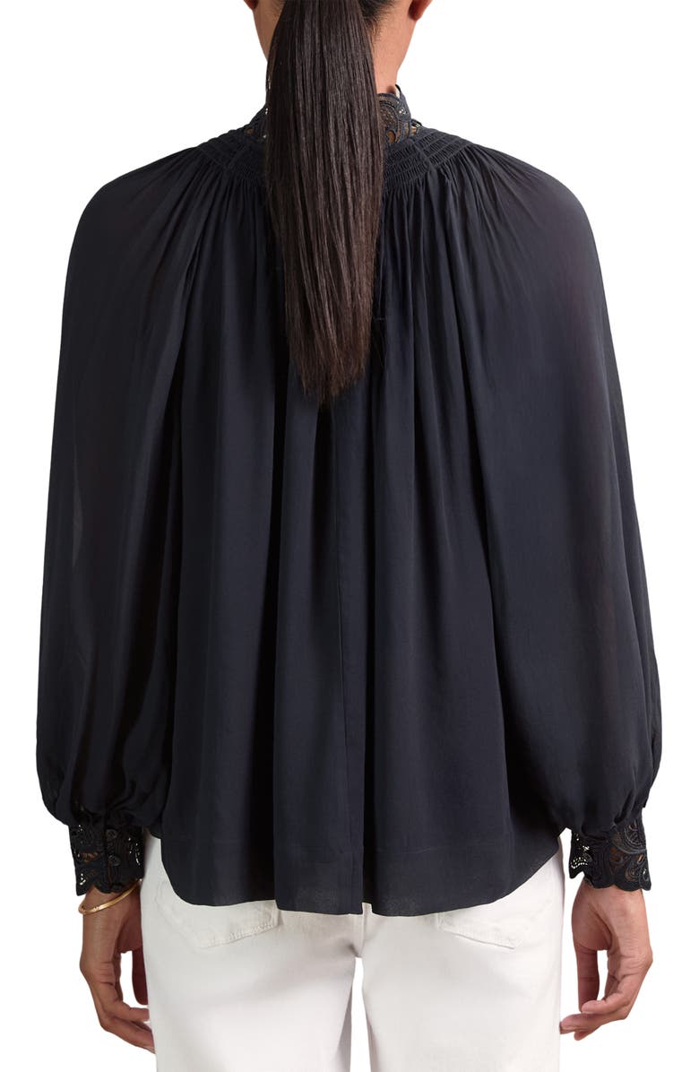 Reiss Czara Lace Accent Smocked Yoke Top, Alternate, color, Navy