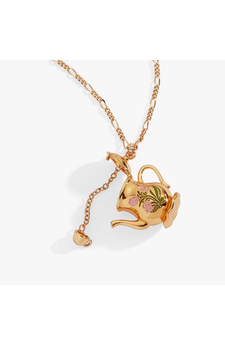 Alex and Ani Tea Party Kettle Locket Pendant Necklace, Alternate, color, Gold