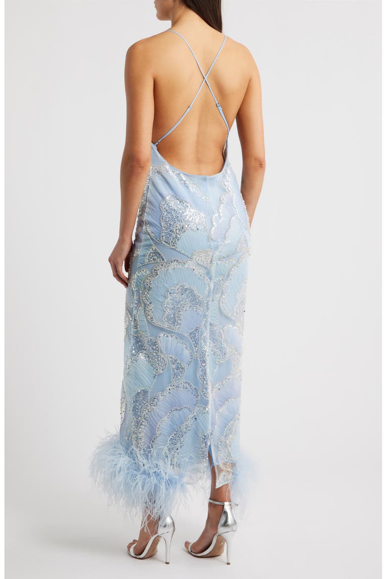 Shani Sequin Ostrich Feather Hem Gown, Alternate, color, BABY BLUE