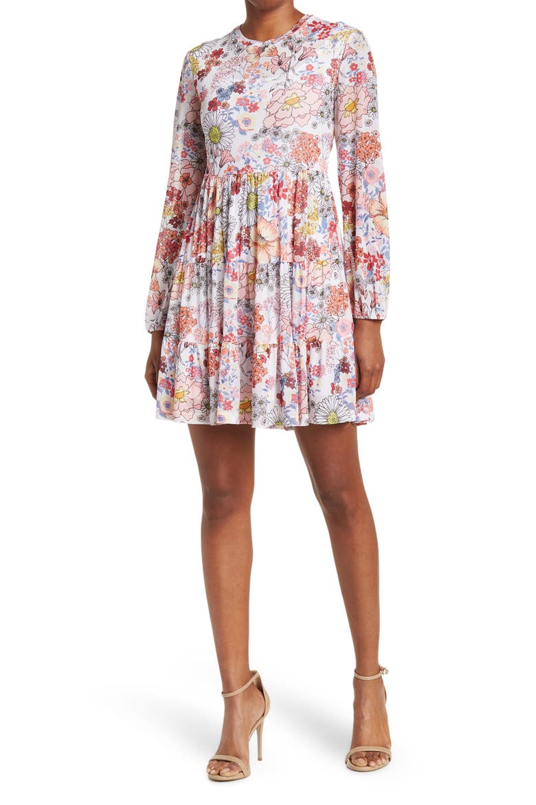 Catherine Long Sleeve Mesh Babydoll Dress, Main, color, CALM SUNDAY