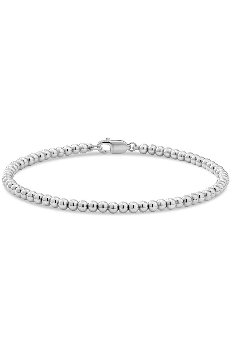 DEVATA 3mm Beaded Ball Chain Bracelet in Rhodium Plated Sterling Silver, Main, color, Silver