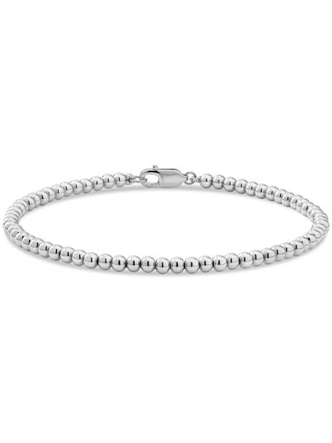 3mm Beaded Ball Chain Bracelet in Rhodium Plated Sterling Silver