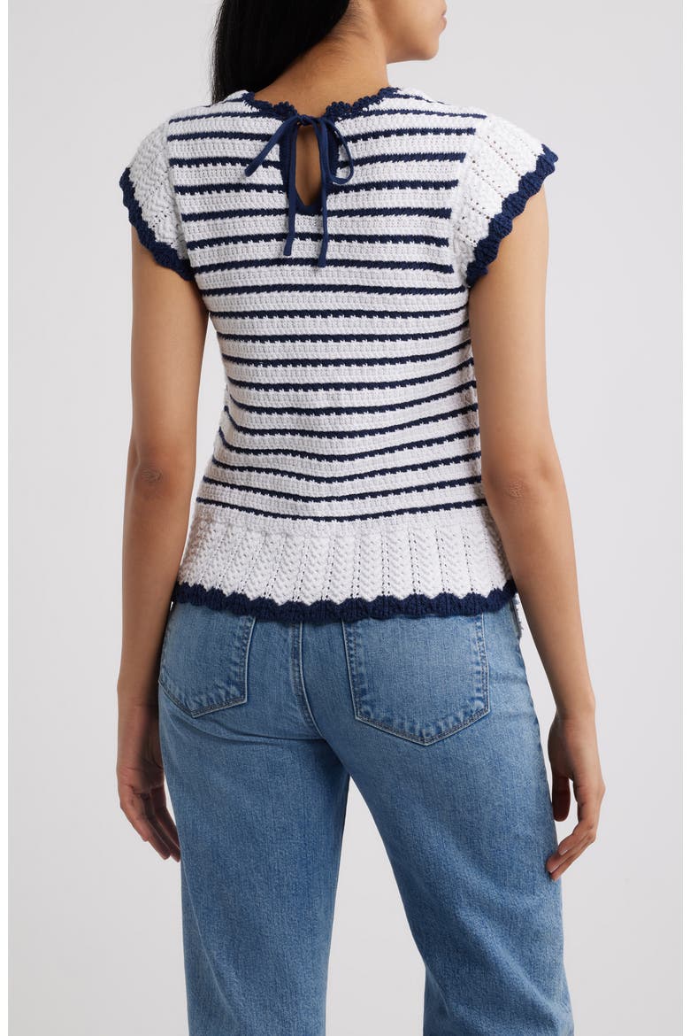 Tipped Tie Back Sweater, Alternate, color, IVORY/ DARK NAVY