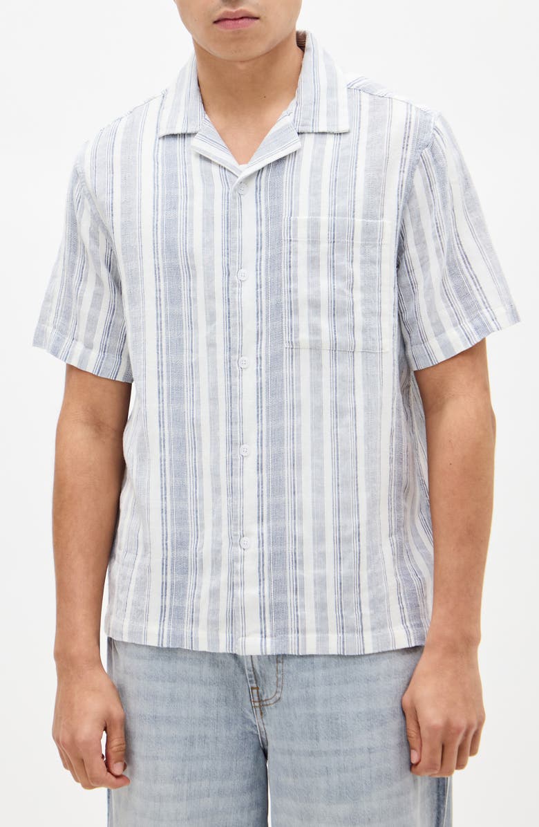 BDG Urban Outfitters Tonal Stripe Short Sleeve Camp Shirt, Main, color, Blue