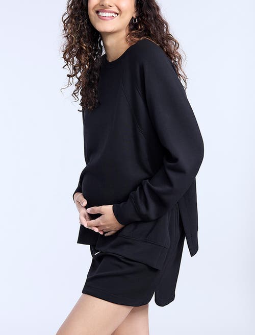 Motherhood Maternity Long Sleeve With Side Slits Scuba Raglan Top In Black
