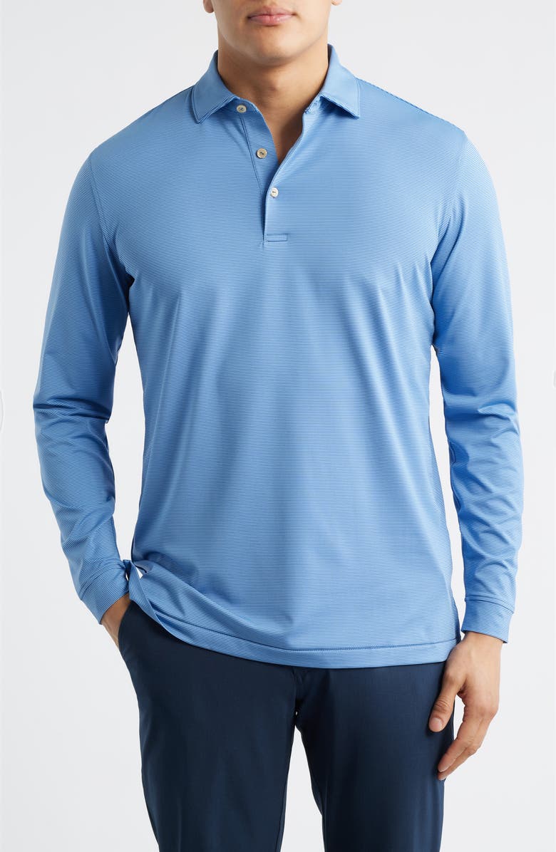 Peter Millar Jubilee Stripe Long Sleeve Performance Golf Polo, Main, color, Windsor Blue / Bluebird