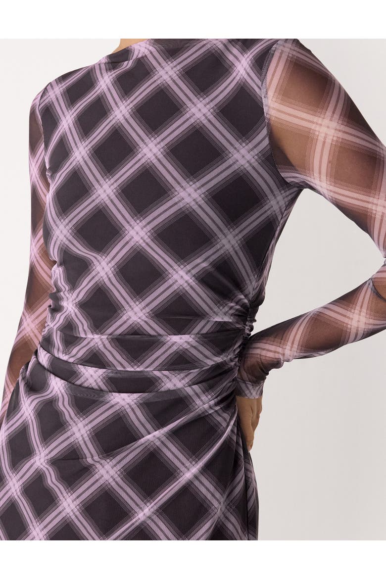 Check Mesh Dress, Alternate, color, Burgundy/Multi