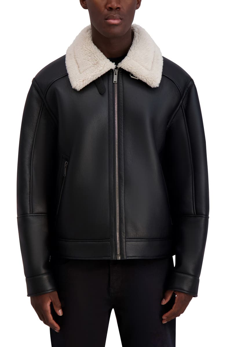 KARL LAGERFELD PARIS Faux Shearling Bomber Jacket, Alternate, color, Black