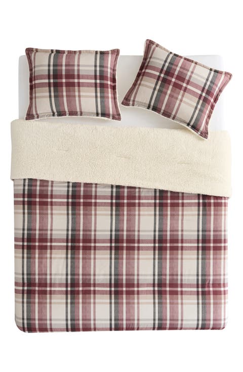 Plaid Flannel & Faux Shearling 3-Piece Comforter & Shams Set