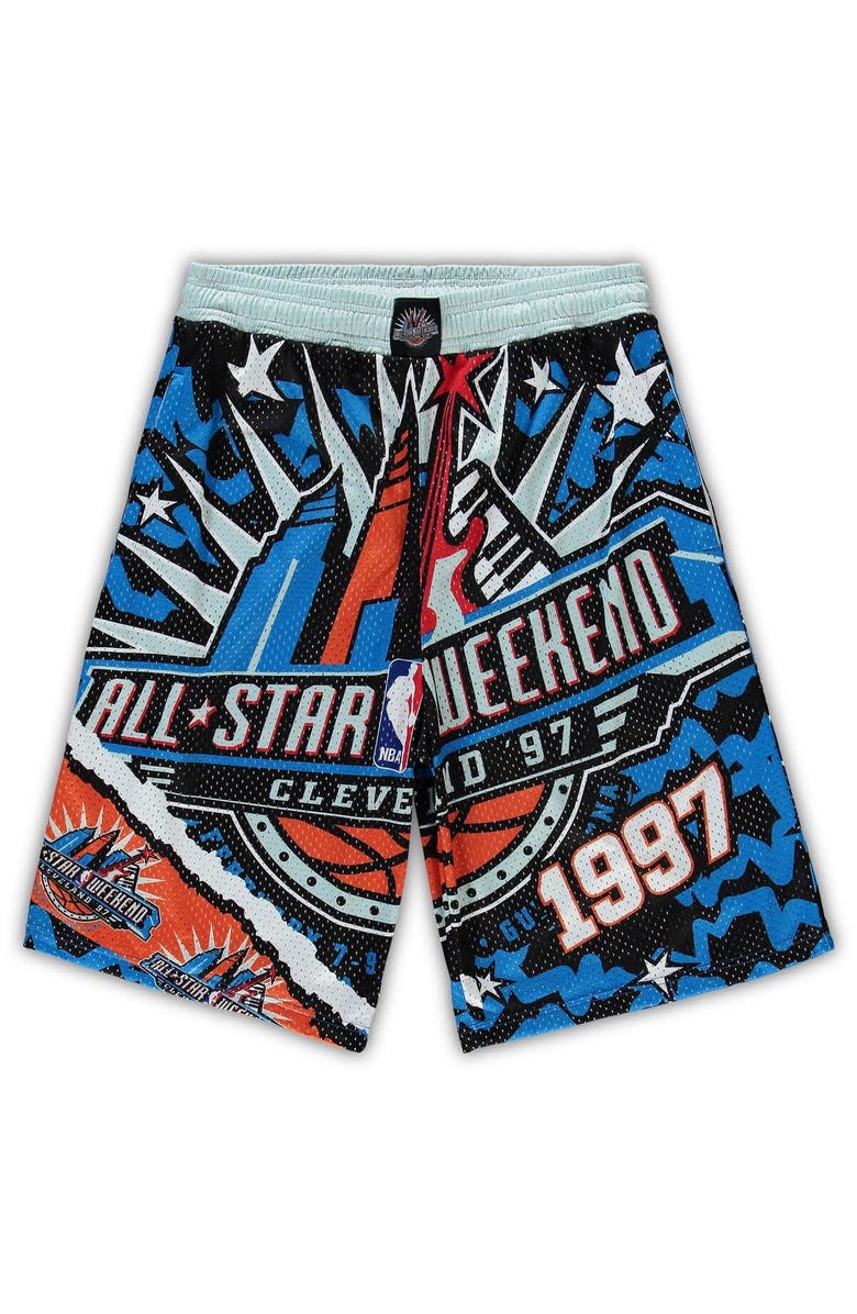 Mitchell & Ness Men's Mitchell & Ness Blue/Black NBA 1997 All-Star Game Hardwood Classics Big & Tall Jumbotron 2.0 Shorts, Main, color, 