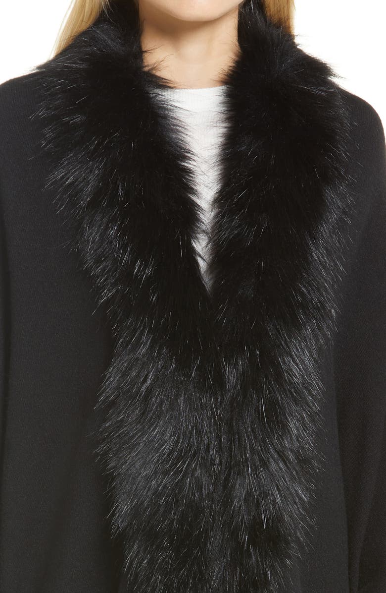 La Fiorentina Ruana with Faux Fur Trim, Alternate, color, Black