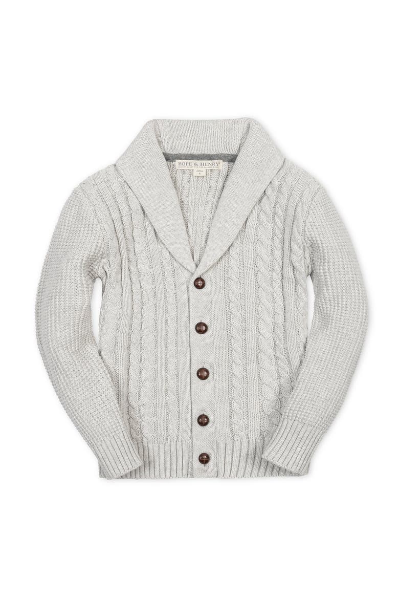 Kids' Organic Shawl Collar Cable Sweater Cardigan, Main, color, Light Gray Heather Cable