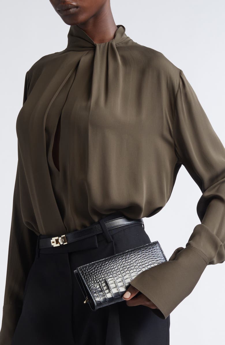 TOM FORD Shiny Croc Embossed Leather Vertical Wallet, Alternate, color, Black