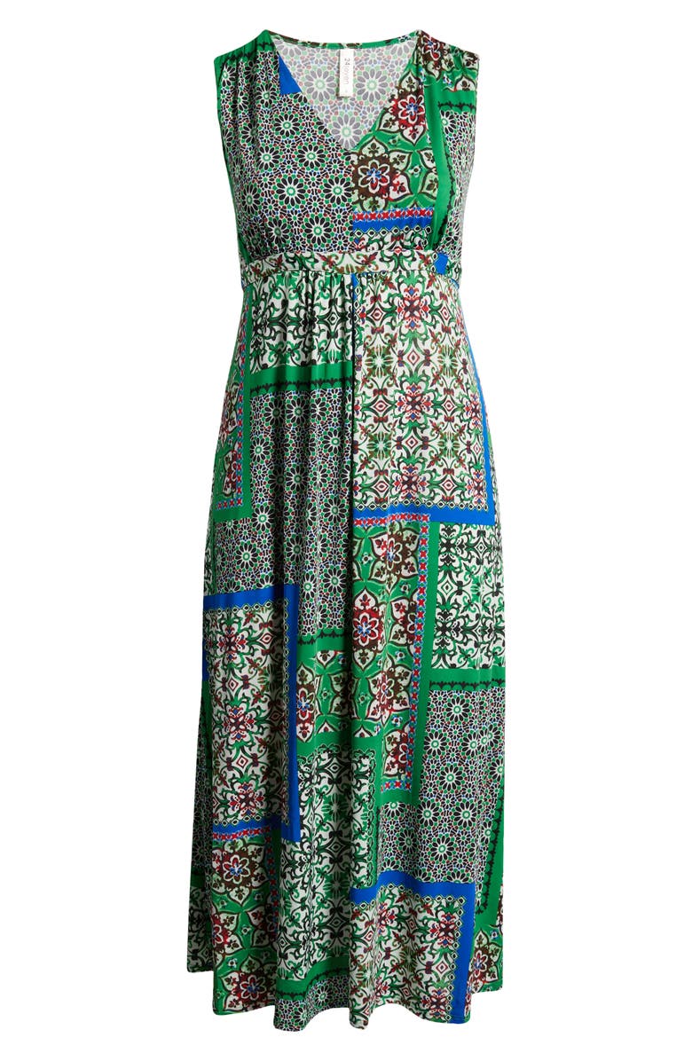 24seven Comfort Apparel Scarf Print Tie Back V-Neck Stretch Dress, Alternate, color,