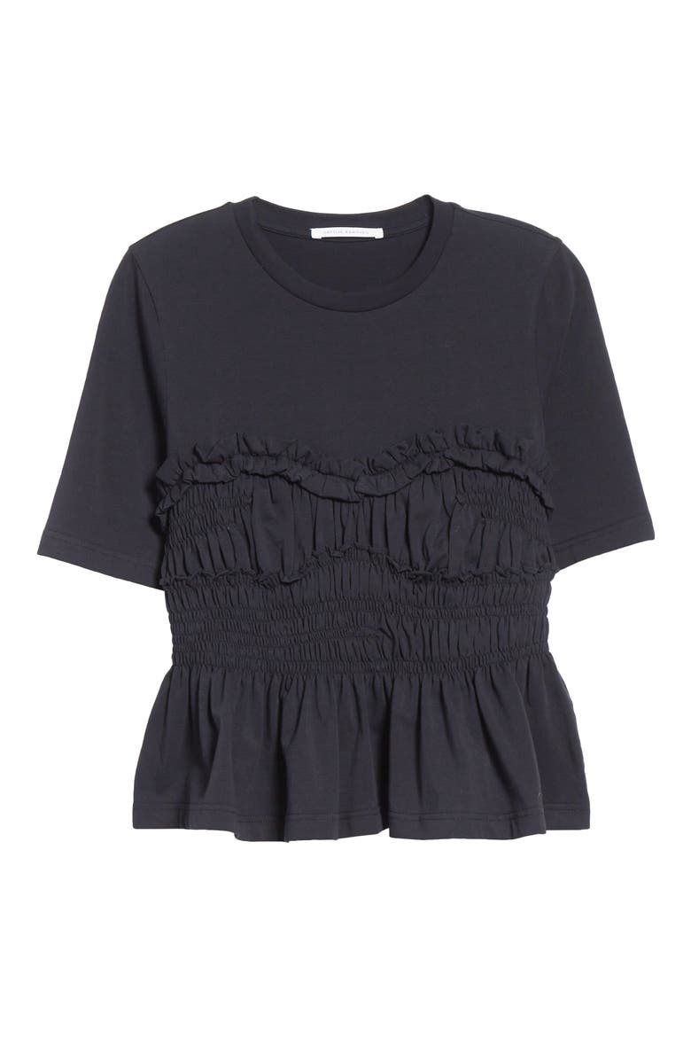 Vilde Shirred Peplum T-Shirt, Alternate, color, BLACK JERSEY
