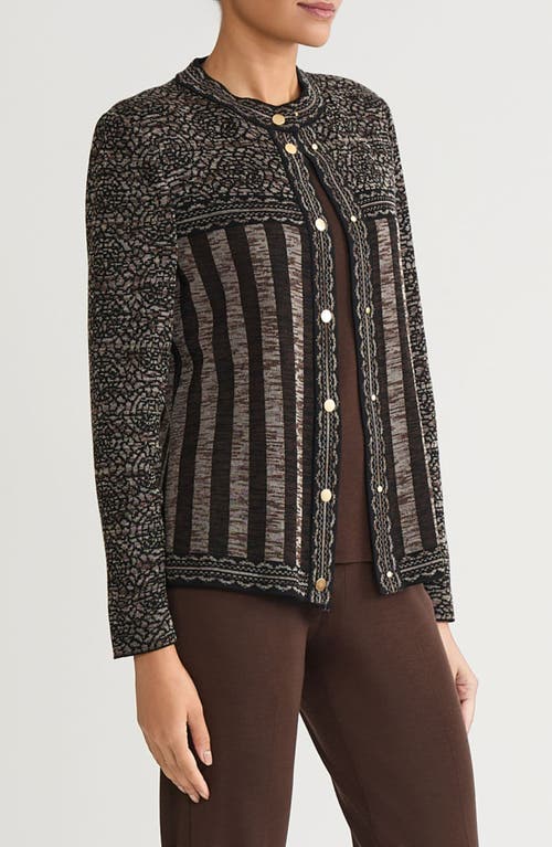 Ming Wang Mosaic Knit Sweater Jacket In Brown
