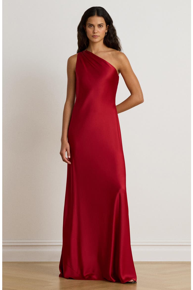 Satin Charmeuse One-Shoulder Gown, Alternate, color, RALPH RED