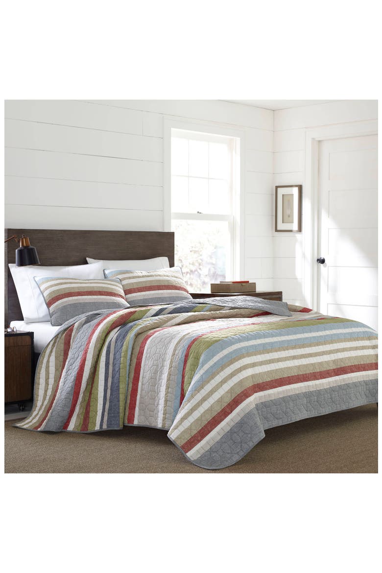 Salmon Ladder Cotton Quilt 3-Piece Set, Alternate, color, BLUE/ GREEN MULTI