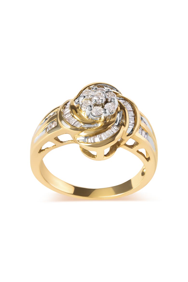 10K Yellow Gold 1/2 Cttw Diamond Flower Swirl Cocktail Ring, Alternate, color, Yellow