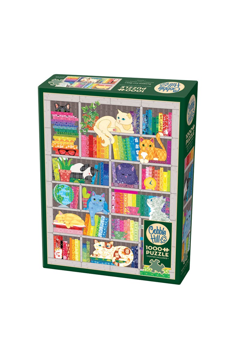 Cobble Hill 1000 Piece Puzzle Rainbow Cat Quilt Reference Poster Included, Main, color, Multicolored