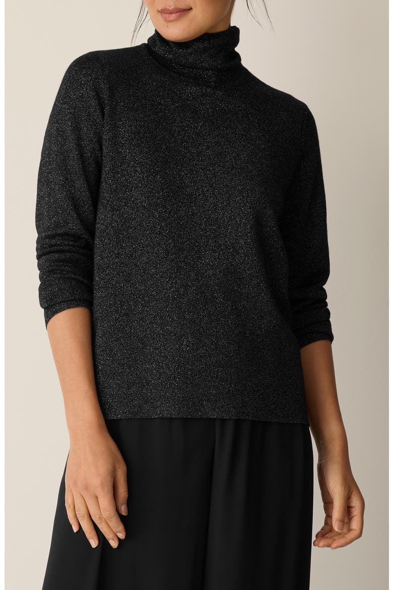 Long Sleeve Metallic Wool Blend Turtleneck Top, Main, color, BLACK