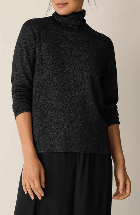 Eileen Fisher Long Sleeve Metallic Wool Blend Turtleneck Top