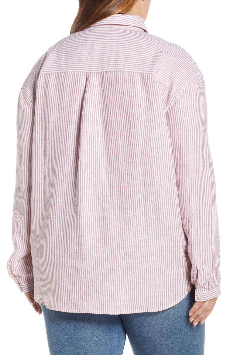 Stripe Button Front Linen Tunic, Alternate, color, PINK CANYON - WHITE STRIPE