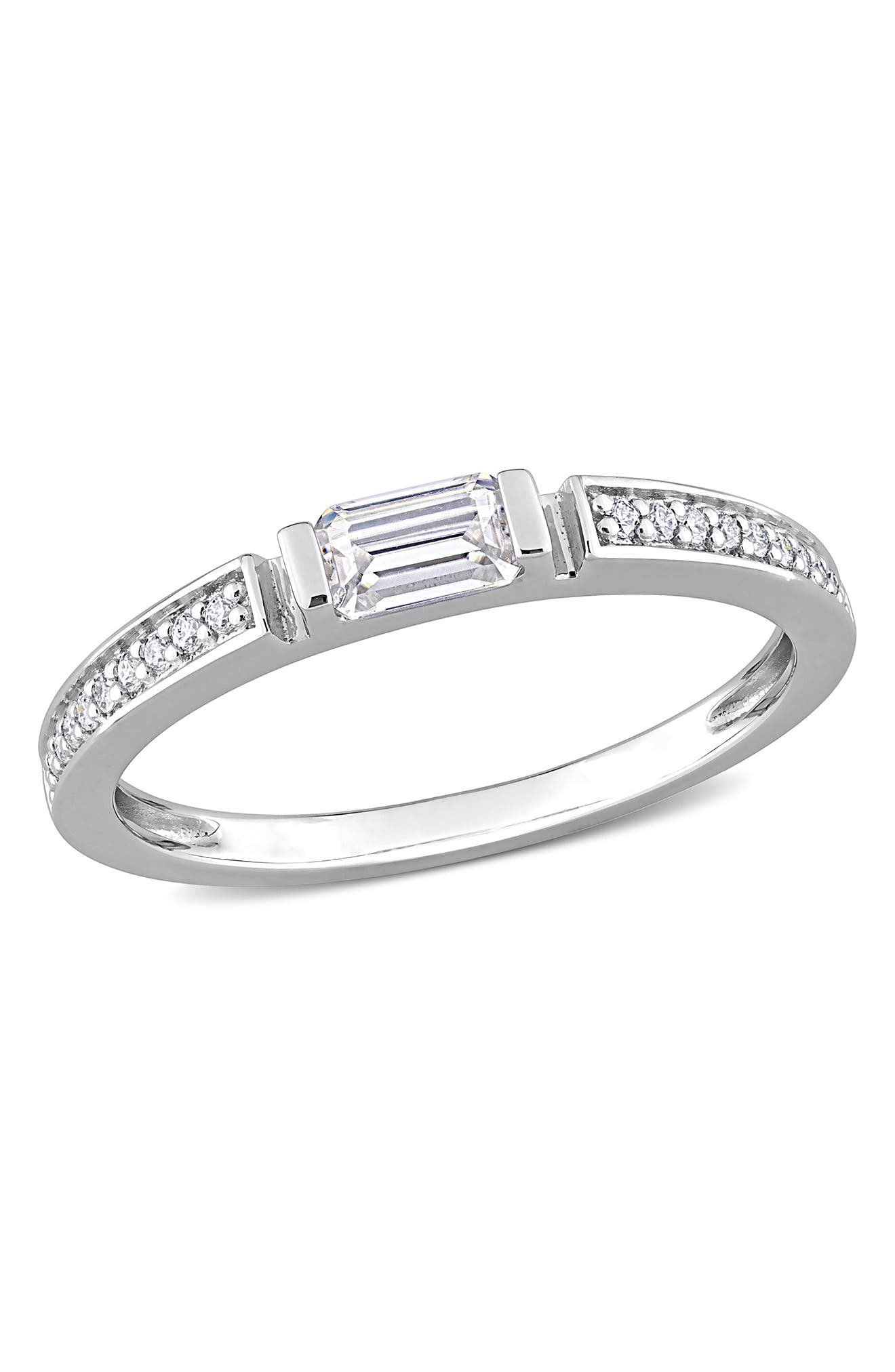 DELMAR Sterling Silver Dew Created Moissanite Band Ring
