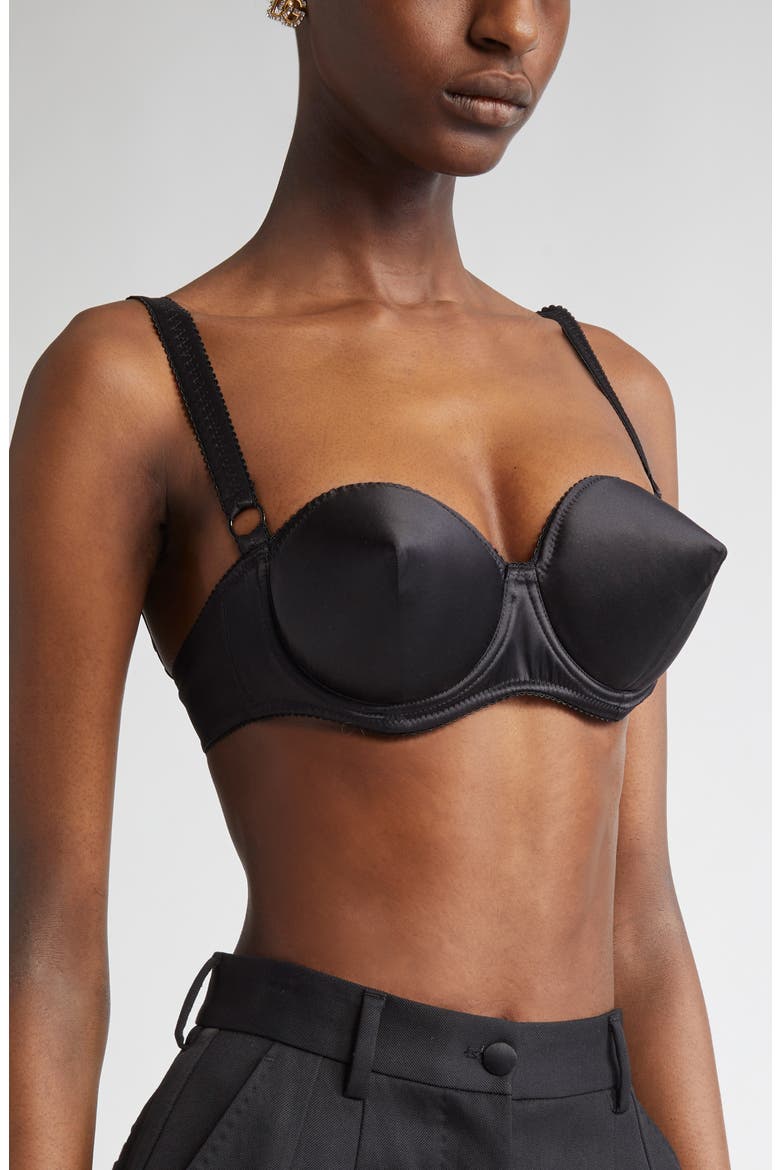Underwire Stretch Silk Satin Balconette Bra, Alternate, color, N0000 NERO