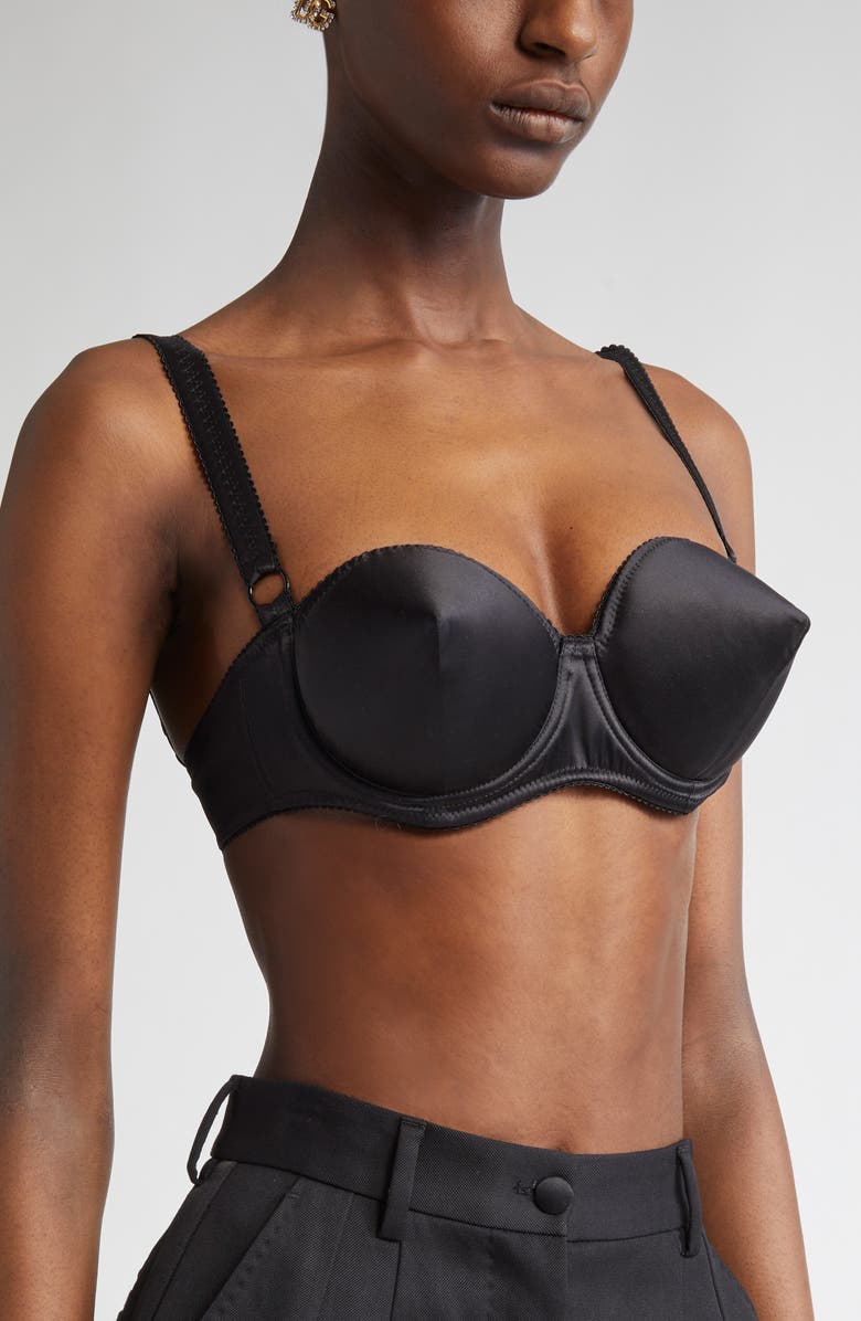Dolce&Gabbana Underwire Stretch Silk Satin Balconette Bra, Alternate, color, N0000 Nero